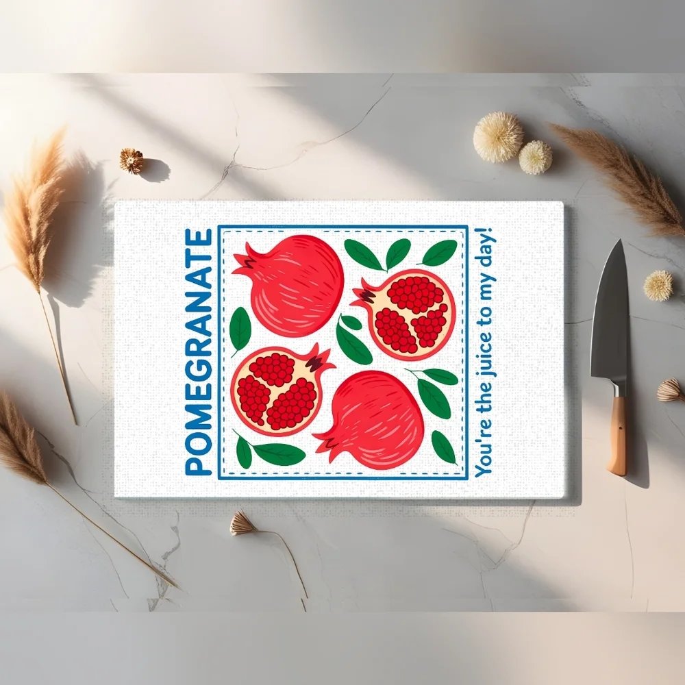 Pomegranate Themed Cutting Board 8 X 11 Glass